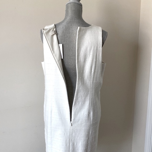 Loft Sleeveless Textured Tweed V Neck Cotton Shift Career Dress White Size 8 - Picture 12 of 16